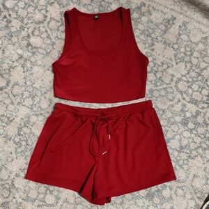 SHEIN Red Women's Shorts Set, Vacay Cruise Athleisure